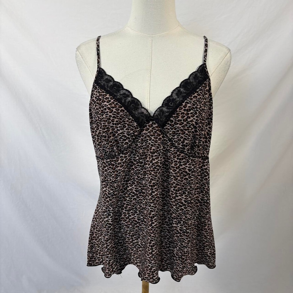 Apt 9 intimates black brown lace leopard cami top size large dainty lingerie y2k